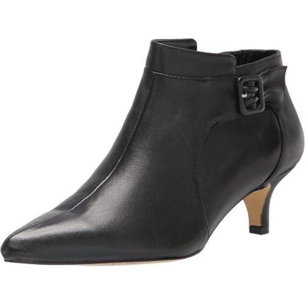 Bella Vita Bindi Black Leather Pointed Toe Kitten Heel Zippered Booties Size 9
